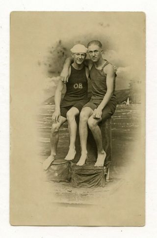 10 Old Photo Affectionate Swimsuit Buddy Boys Men In Love Studio Snapshot Gay