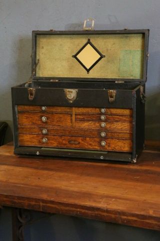 Vintage Gerstner Leatherette Machinist 7 drawer Tool Chest box Mirror no Key Old 2