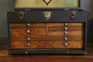 Vintage Gerstner Leatherette Machinist 7 drawer Tool Chest box Mirror no Key Old 3