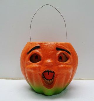 Old Vintage Halloween Paper Mache Jack - O - Lantern Pumpkin W.  Paper Inserts 5.  5 "