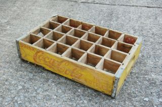 Coca Cola Coke Wood Crate Box Bottle Carrier 18 1/2 " X 14 Yellow 24 Compartment