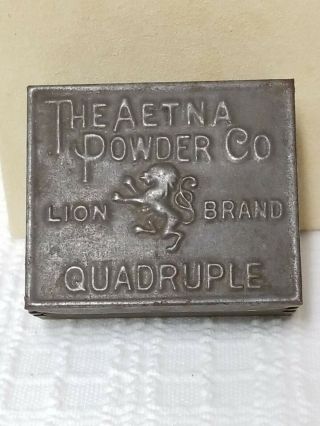 Vintage The Aetna Powder Co.  Lion Brand Quadruple Blasting Powder Square Tin 2