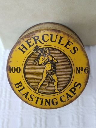 Vintage Hercules No 6.  100 Mining Blasting Caps Round Tin