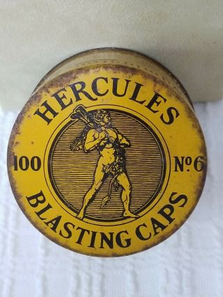 Vintage Hercules No 6.  100 Mining Blasting Caps Round Tin 2
