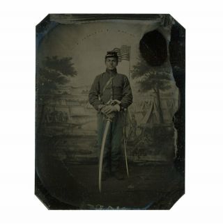 1/4 Plate Civil War Tintype of Double Armed Union Cavalryman,  Case 2