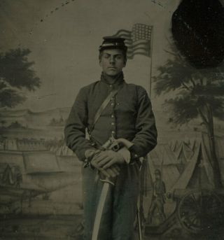 1/4 Plate Civil War Tintype of Double Armed Union Cavalryman,  Case 3