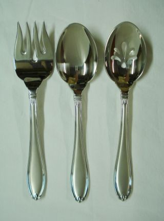 3 Princess House Barrington Stainless Serving Spoon Slotted Spoon Meat Fork Euc