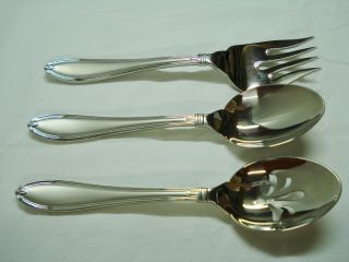 3 Princess House Barrington Stainless Serving Spoon Slotted Spoon Meat Fork EUC 2