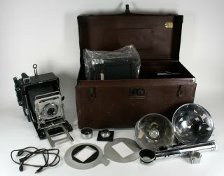 Vintage Graflex Speed Graphic 4 X 5 Folding Camera With Case Lens Accessories,