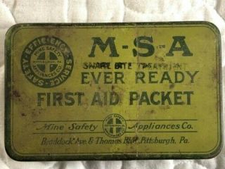 Vintage M - S - A Ever Ready 1st Aid Packet Snake Bite Treatment Tin Box