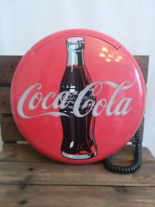 Vintage 1995 Coca Cola Coke 12 " Round Red Button Sign Telephone Phone