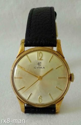 1961 Vintage 9ct Solid Gold Cyma Gents Mans Wristwatch Wrist Watch Boxed