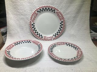 1996 3 Pc.  Gibson Coca Cola Dinner Set; Plate And Soup/salad Bowl
