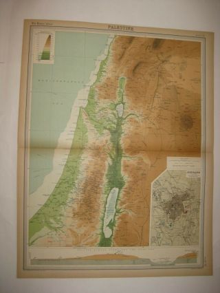 Large Antique 1922 Palestine Israel Jerusalem Map Middle East Detailed Nr