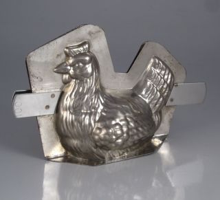 Vintage French Tinned Metal Chocolate Hen Mold,  Numbered