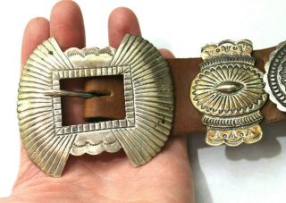 Vintage Native American Navajo Sterling Silver Concho Belt Hand Made Large 427g
