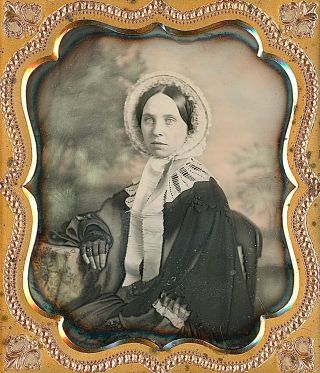 Teenage Girl With Bonnet Tinted Backdrop 1/6 Plate Daguerreotype E861