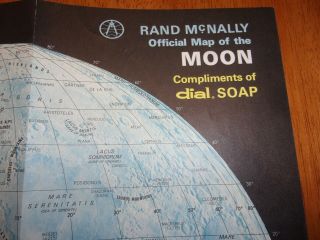 1969 Apollo Moon Missions Rand Mcnally Map Of The Moon,  Compliments Of Dial Soap
