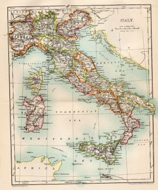Antique Map Of Italy Sicily Corsica Sardinia Rome Venice C1900 W&ak Johnston