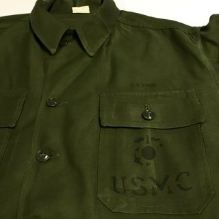 Vietnam Era 1963 Dated USMC Cotton Sateen Utility Shirt,  OG - 107,  Med 2