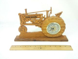 Carved Wooden John Deere Tractor Desk Clock.  Oak Wood.  Clock.