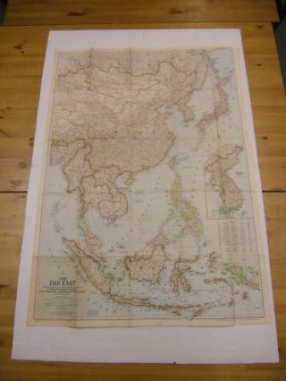 Vintage National Geographic Society Wall Map - The Far East - Washington 1952