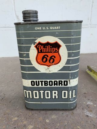 Vintage Phillips 66 Outboard Boat Motor Oil 1 Qt Metal Can Gas Station Sign