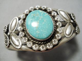 Thick Heavy Vintage Navajo Carico Lake Turquoise Sterling Silver Bracelet Old