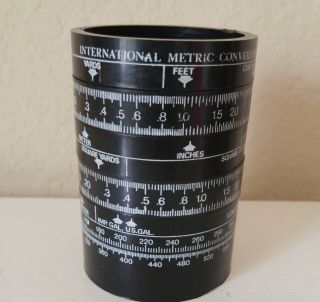 Vintage Slide Rule Plastic Pencil Cup International Metric Converter Hong Kong