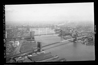 1933 Manhattan Brooklyn Bridge Nyc Aerial York City Old Photo Negative 335b