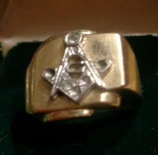 Vtg Mens Mans 14K Yellow Gold Masonic Compass Ring 9.  7 Grams Sz 9 Scrap Wear 2