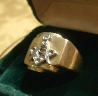 Vtg Mens Mans 14K Yellow Gold Masonic Compass Ring 9.  7 Grams Sz 9 Scrap Wear 3