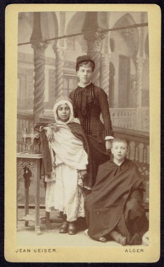Cdv Photo Woman With White Boy And Arabian Boy,  Ph.  Jean Geiser,  Alger (4790)