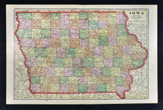 1909 George Cram Map - Iowa - Des Moines Council Bluff Cedar Rapids Dubuque Ia