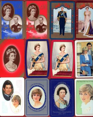 12 Single Swap Playing Cards Royals English Queen Elizabeth Diana Vintage Deco