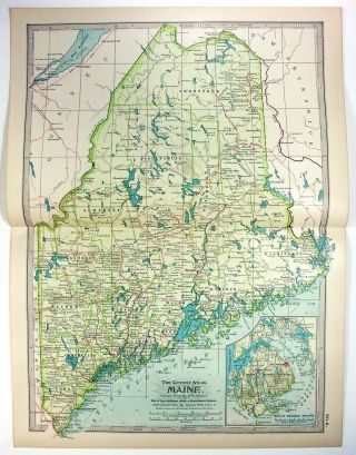1902 Map Of Maine By The Century Company.  Antique