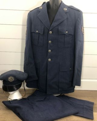 Vintage Military Us Air Force Blue Dress Uniform Jacket Pants Hat Wool