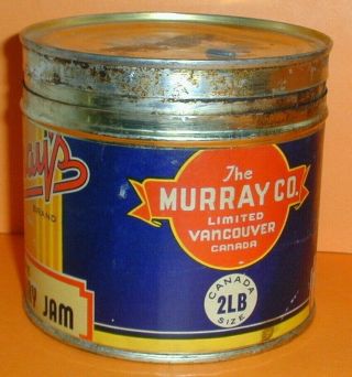 Murray ' s 2 LB Paper Label Strawberry Jam Tin Can The Murray Co Ltd Vancouver 2