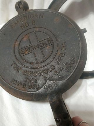 1908 The American Griswold No 8 Waffle Iron Lowbase Cast Iron 885e & 886d & 975c