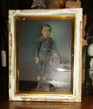 Full Plate Hand Tinted Tintype Photo Adorable Young Boy Framed