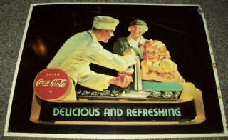 Vintage 1989 Coca Cola Delicious And Refreshing Soda Fountain Tin Sign