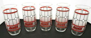 Set Of 5 Vintage Coca Cola Coke Glasses Stained Frosted Design