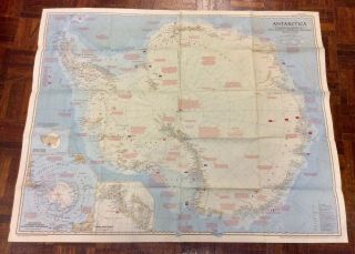 Large Vintage Map Of Antarctica - National Geographic 1957