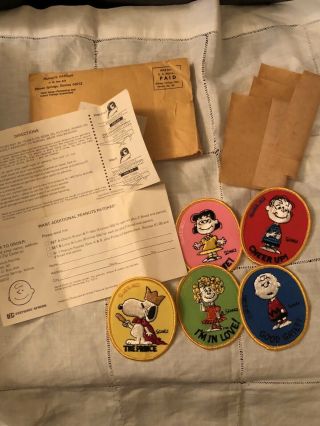 1971 Vtg Peanuts Snoopy Determined Patches (5) Sew On Fabric In Mailing Pkg