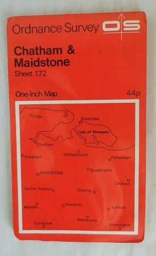 Vintage Os Ordnance Survey One Inch Map Red 172 Chatham & Maidstone 1970