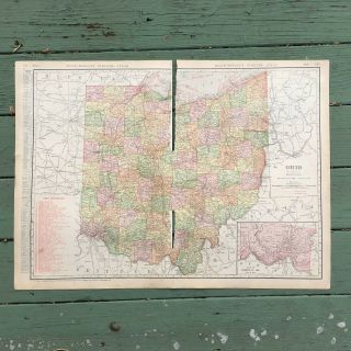 Large Antique Map Of Ohio From 1911 Rand - Mcnally Atlas 28.  25 X 20.  5