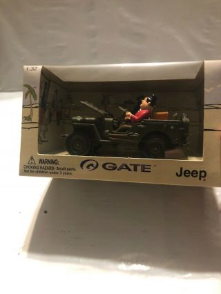 (e) Laurel And Hardy In Jeep Truck 1:32 Wwii Army Diecast Willys Military