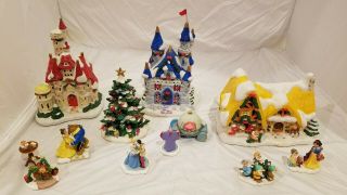 Disney Princess Brass Key Lighted Porcelain Christmas Village Set Holiday 2005