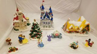 Disney Princess Brass Key Lighted Porcelain Christmas Village Set Holiday 2005 2
