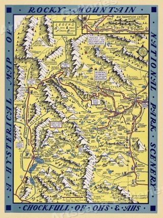 1940s “a Hysterical Map Of Rocky Mountains” Vintage Style Funny Map - 24x32